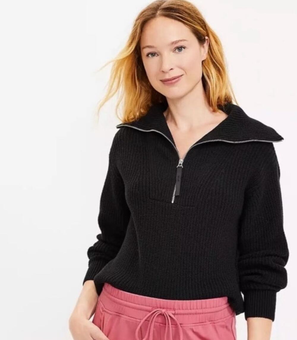 Lou & Grey Black 1/2 Zip Sailor Collar Sweater Sz Large